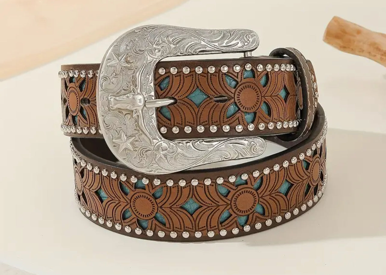 Boho brown leather belt