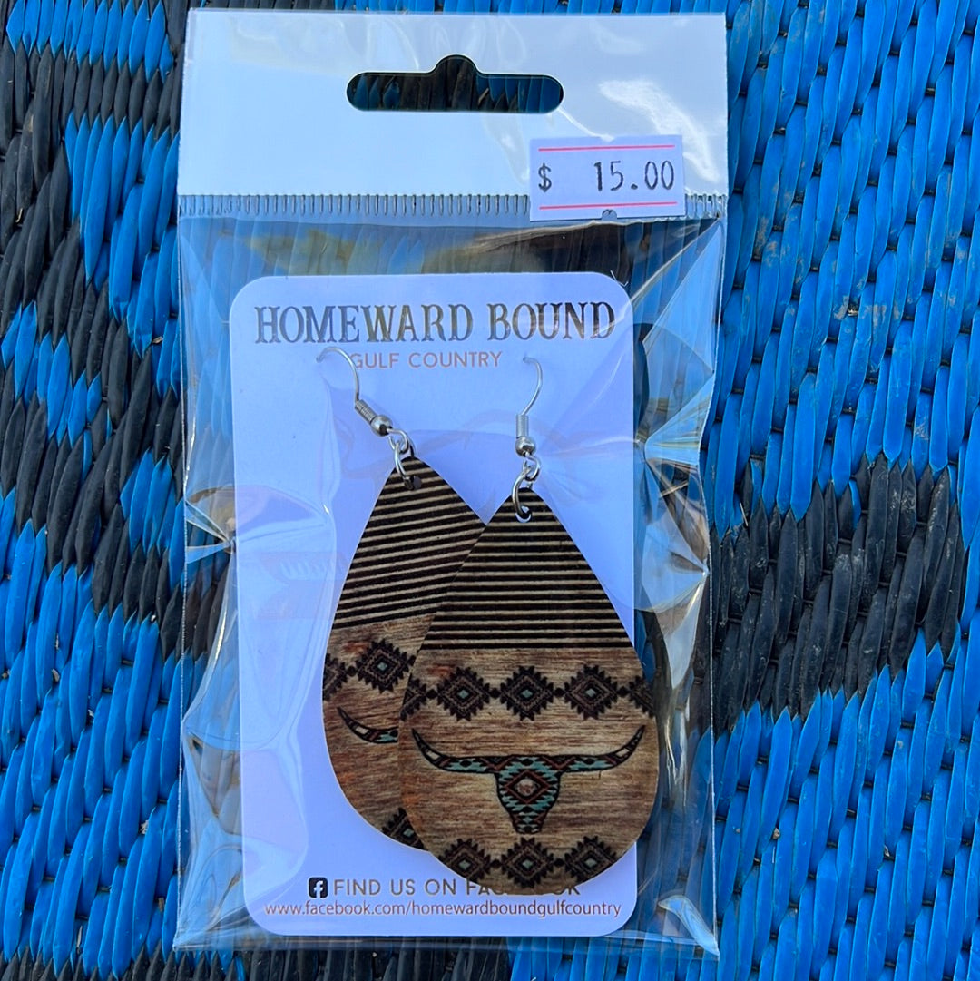 Vintage Western Ethnic Style Bull Head Teardrop Dangle Earrings